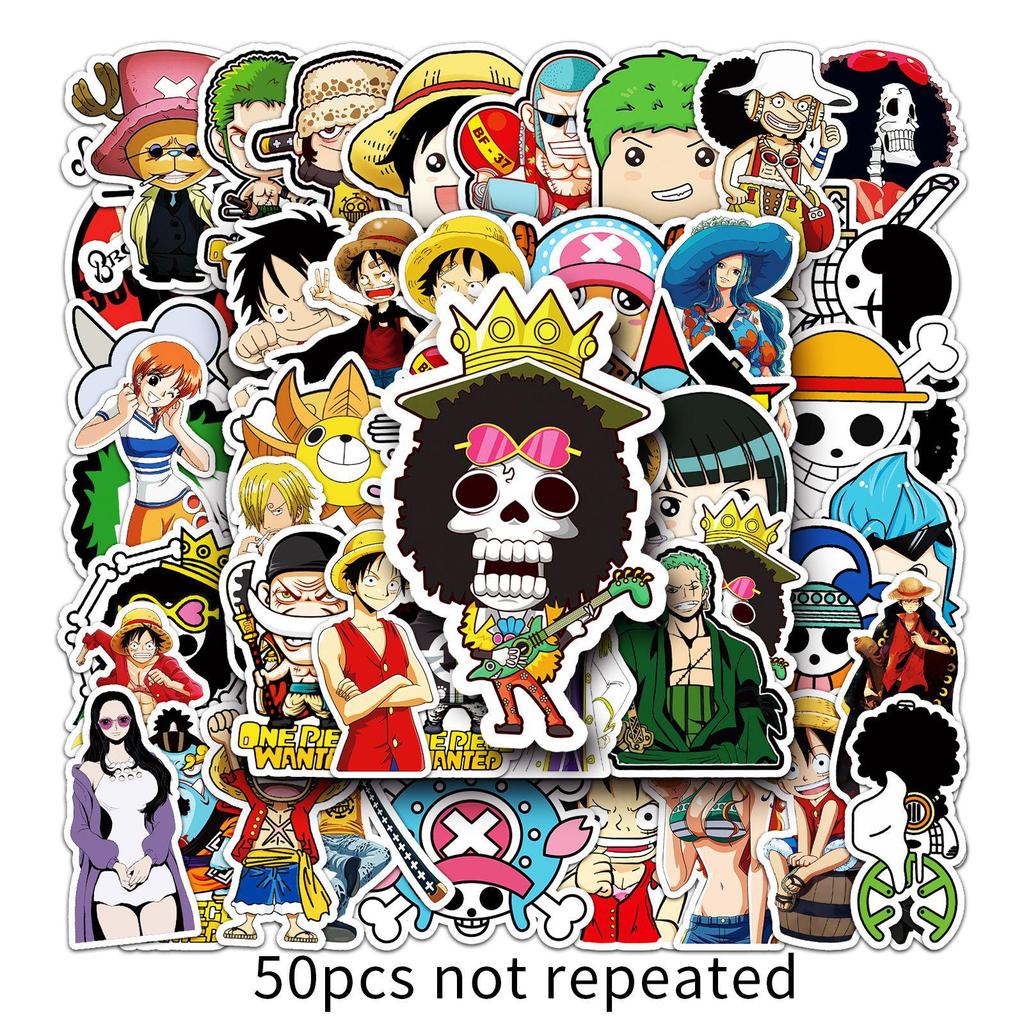 50 One Piece Anime Stickers: Waterproof for Suitcases, Tablets, Skateboards, and Cars