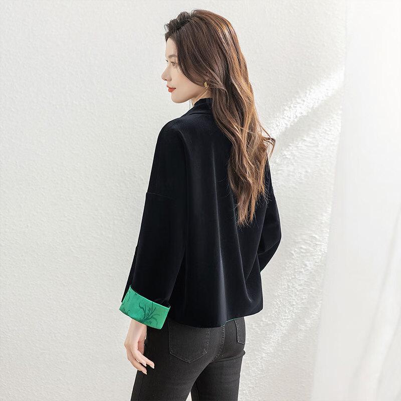 SIBOISHE New Chinese Style Reversible Jacquard Stand-Up Collar Jacket