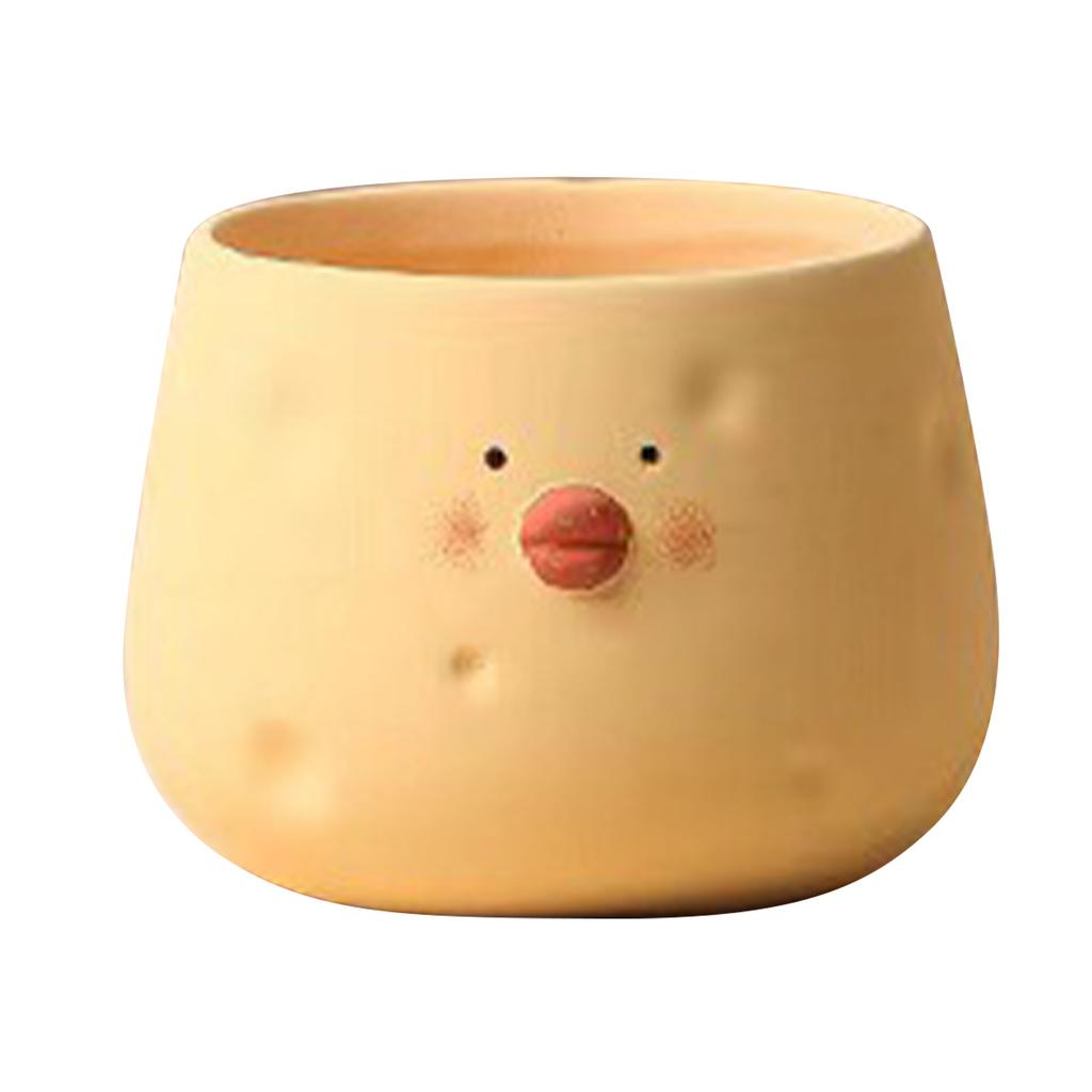 Cute Flower Pot Ceramic Cartoon Chick Planter Succulent Pot for Indoor Outdoor Home Garden Decoration Yellow Bowl Shape