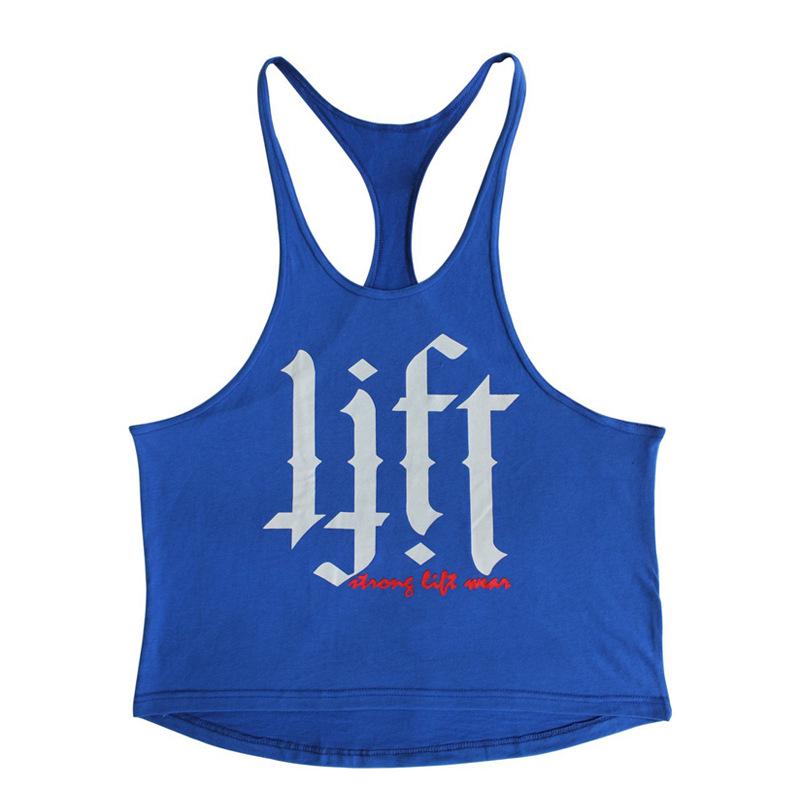 

Мужской жилет для фитнеса, спортивная модная удобная хлопковая футболка с тонким поясом и принтом L ультрамарин синий