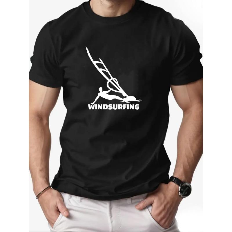 

European Size Men S Windsurfing Patterned Summer Casual Short-Sleeve T-Shirt 4XL
