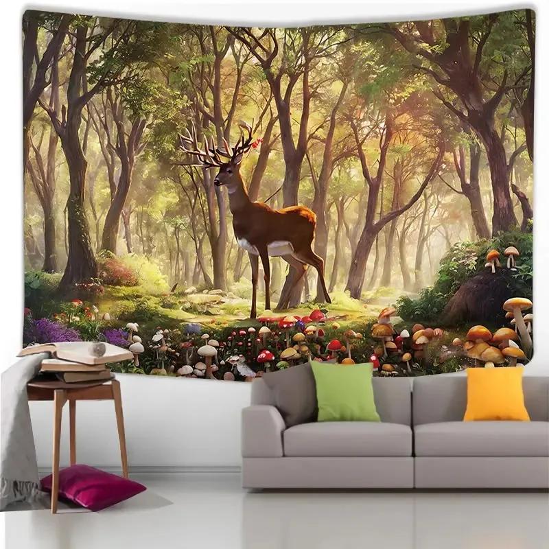 Home Wall Decoration Tapestry Forest Deer Background Office Living Room Tapestry