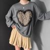New Arrivals Open Run Women Leopard Frill Oversized Long Sleeve Fall Sweatshirt