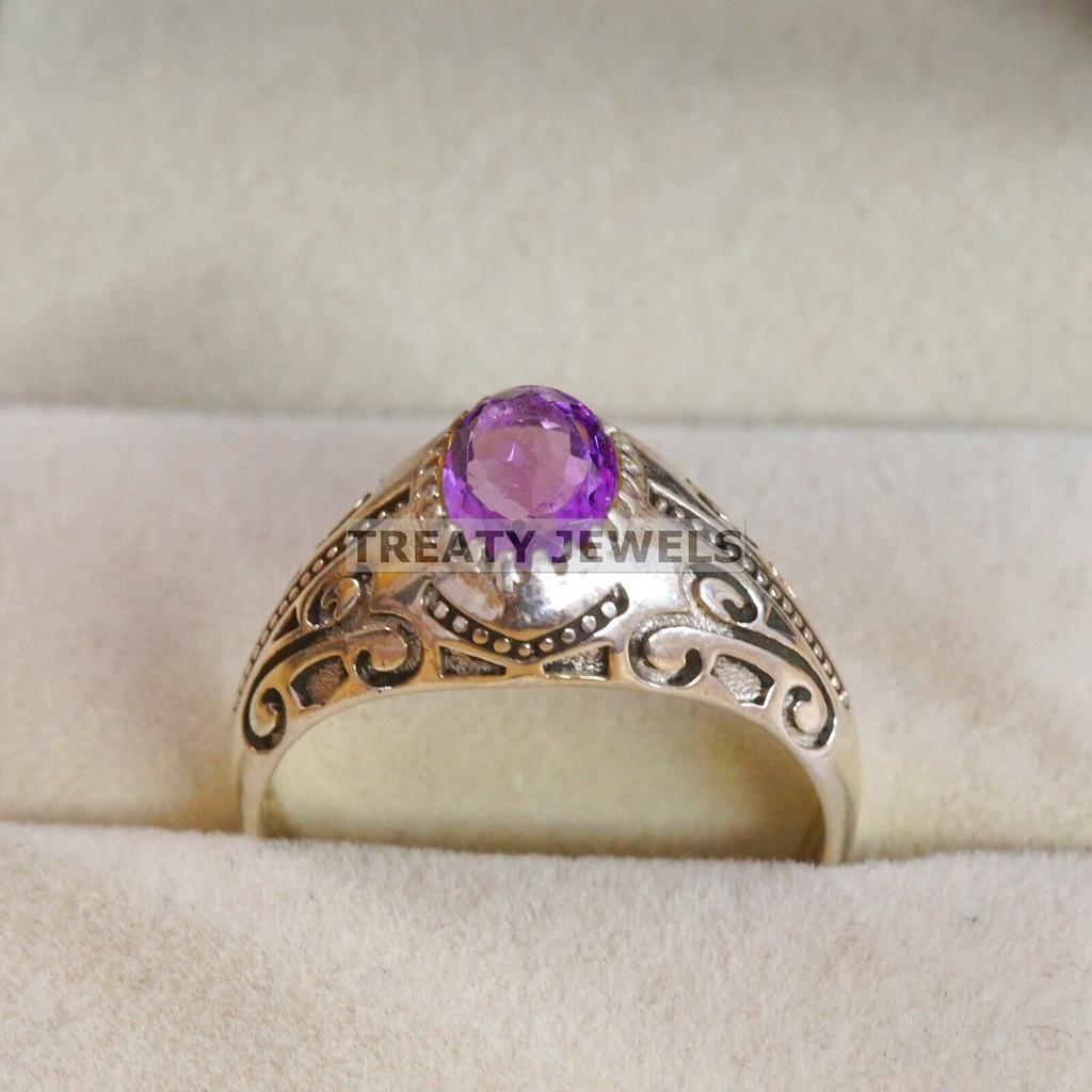 Amethyst Oval Cut Gemstone With 925 Sterling Silver Ring For Men's #A670 JL375657081786