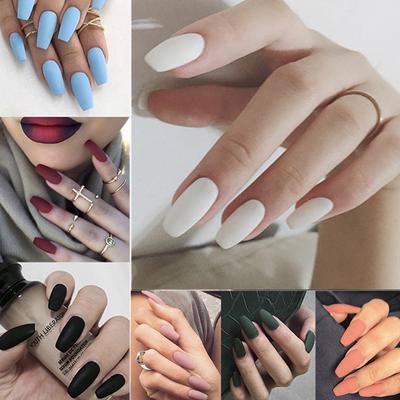 24ks Ballerina Pure Color Matte Coffin Nails Full Cover Medium Falešný Gel Matný lis na nehty