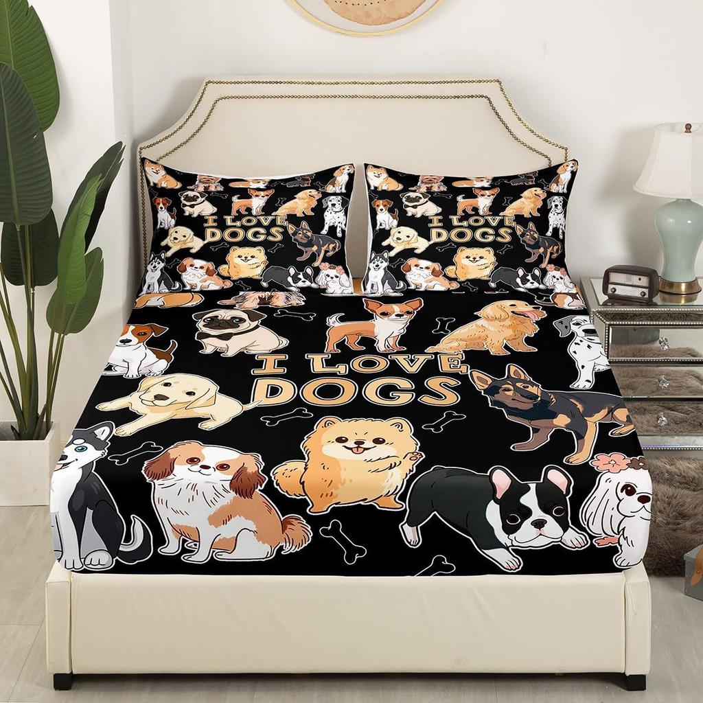 Animal Dog Pattern Mattress Three-Piece Digital Printing Mattress Bedding Set Adult Children