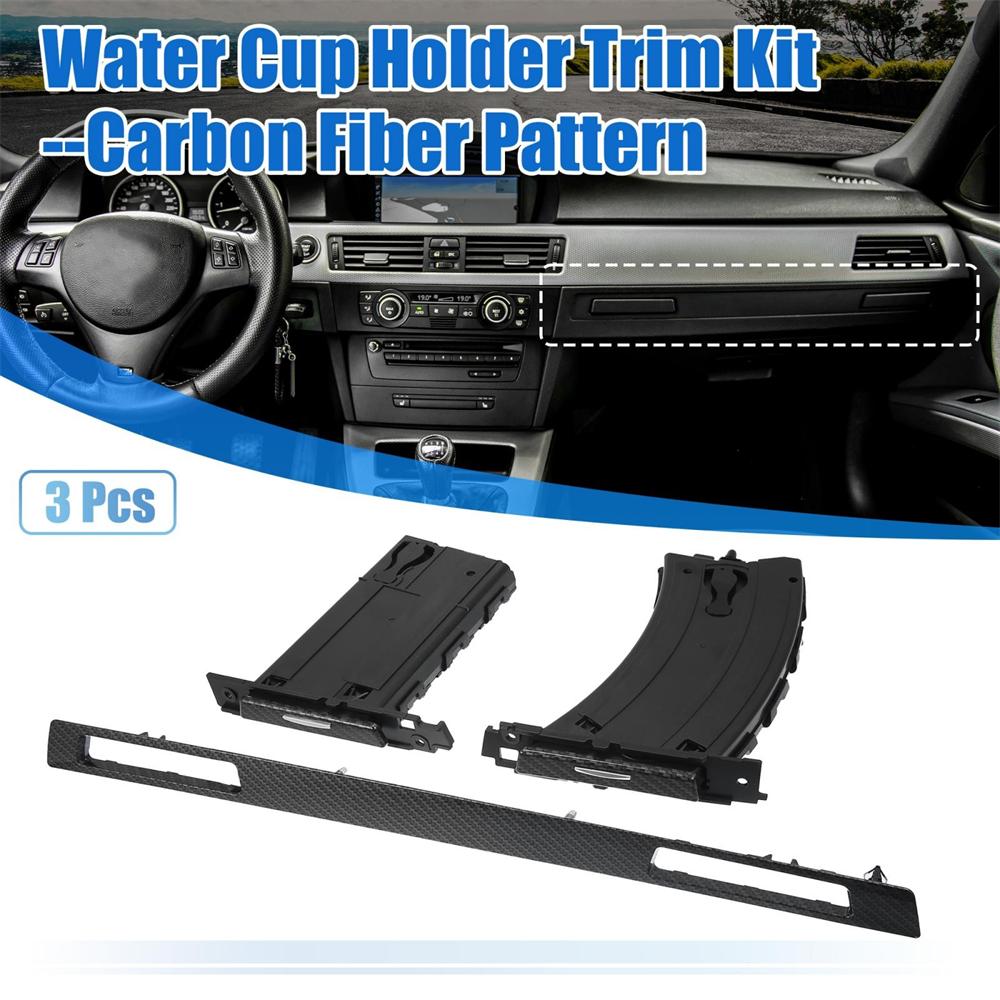 3Pcs Carbon Fiber Look Dashboard Cup Holder Trim Kit For BMW 3er E90 51459173469