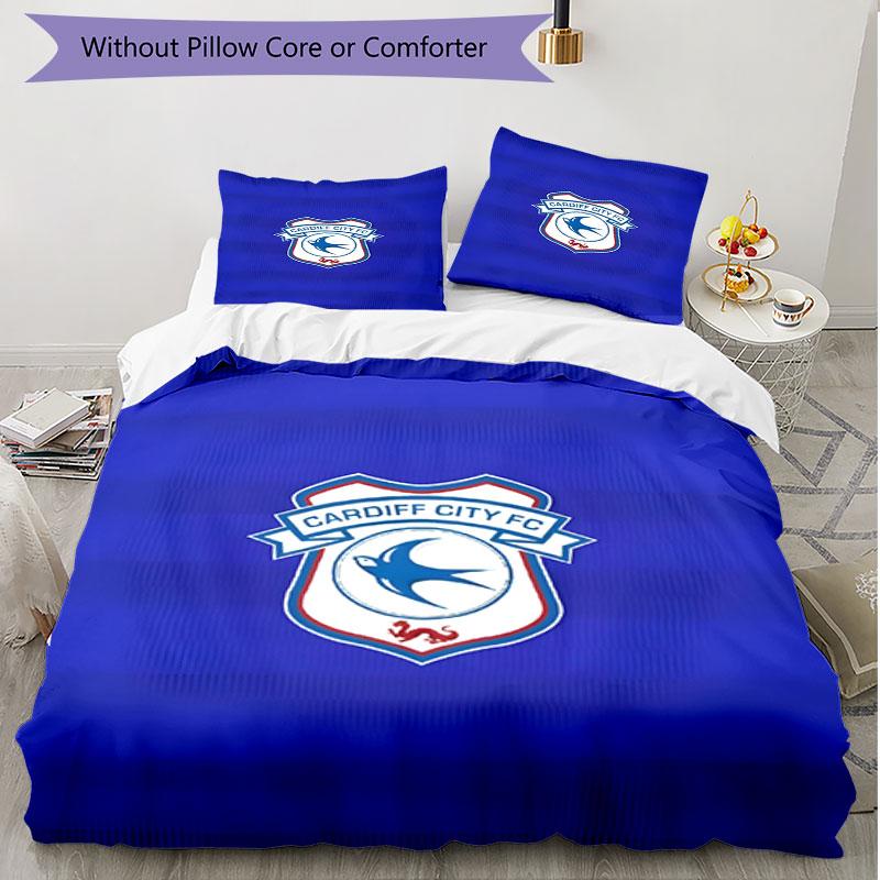 Parure de lit 3 pièces avec housse de couette (1*Housse de couette + 2*Taie d'oreiller, sans noyau), Ensemble de literie doux pour toutes les saisons Cardiff City FC, Décoration de chambre à coucher à domicile Cadeau