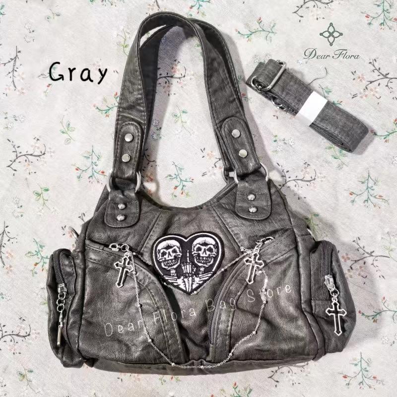 Women's Y2K Vintage Motorcycle Shoulder Bag Fashion Soft PU Chains Multiple Pockets Tote Bags Moto Style Messenger Crossbody Bag