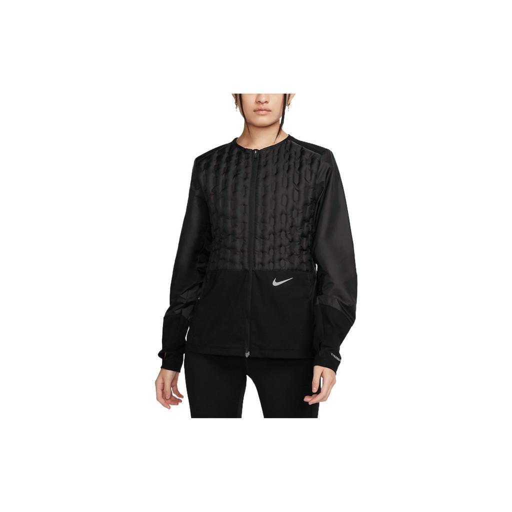 Nike Solid Color Logo Print Zip Round Neck Jacket Women jackets Black DQ6710-010