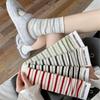 Korean Style Idea Yarn Striped Boneless Socks Mid-Leg Socks Spring And Autumn Cotton Rolled Hemmed Stacked Socks