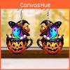 Colorful Halloween Themed Cartoon Ghost Pumpkin Pattern Women Acrylic Earrings