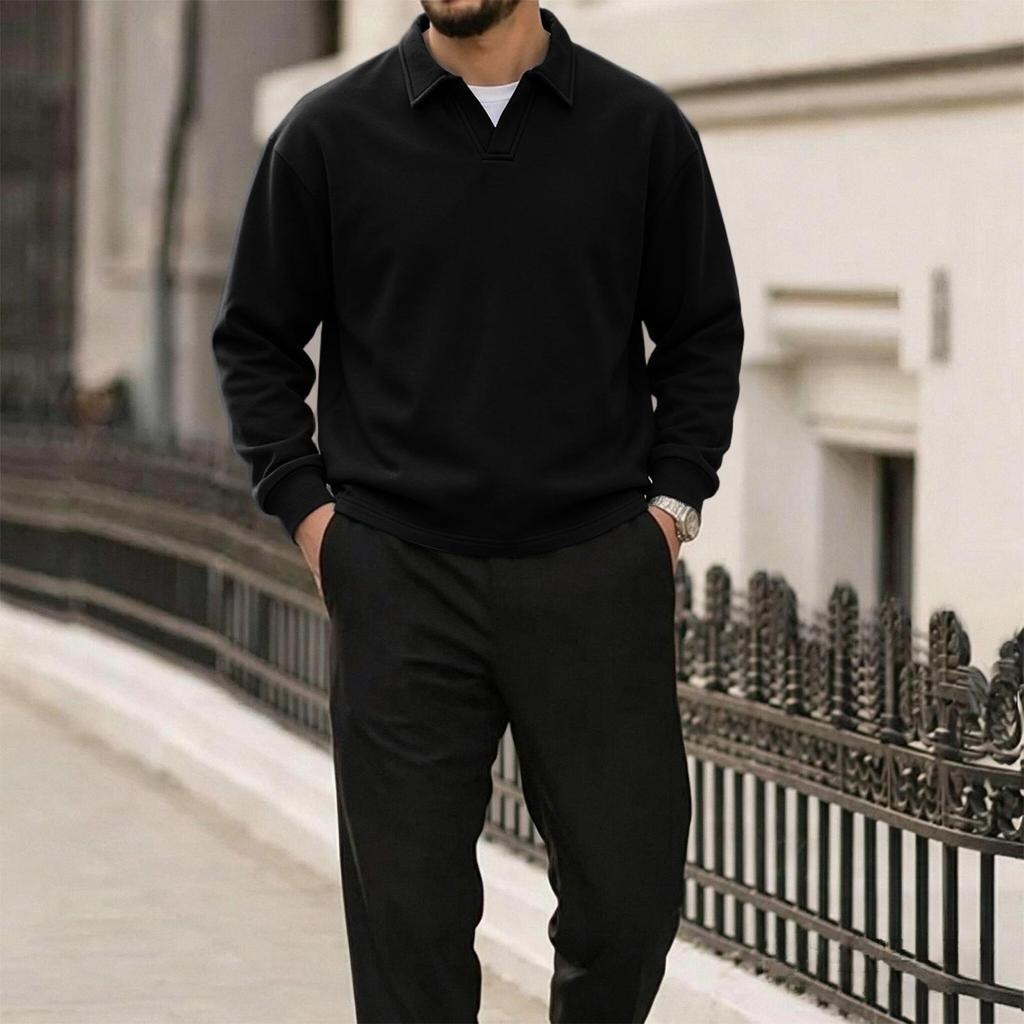 Men's Color Turn-Down Collar Sweatshirt Casual Pullover Top for Everyday Wear