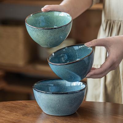 Retro Ceramic Rice Bowl Tableware High-End Sense Niche Bowl Commercial Small Bowl Restaurant Hotel Round Dessert Bowl