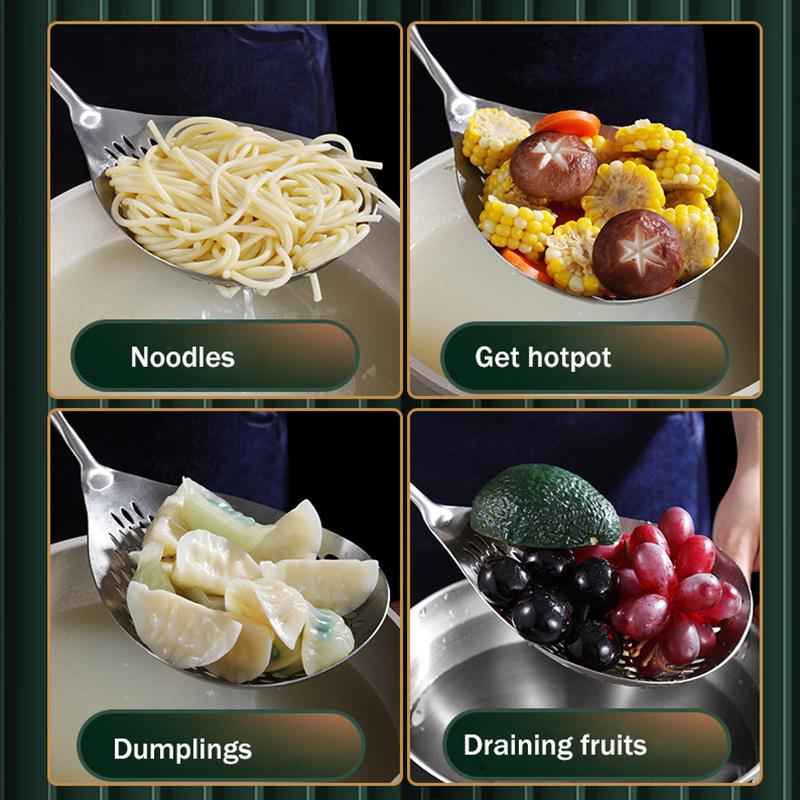 1Pcs Large Durable Stainless Steel Colander Skimmer Spoon Heavy Duty Food Strainer Spoon For Frying & Cooking Kitchen Utensils