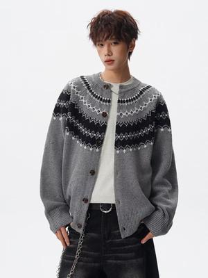 Men's Retro Fair Isle Wool Cardigan Sweater - Winter Lazy Style Knitwear