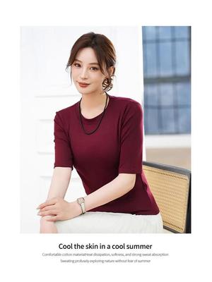 Glaicoin Women's Spring/Summer Mid-Sleeve Round Neck T-shirt, Solid Color, Elegant, Versatile, and Slimming.
