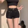 High Waist Stretch Denim Shorts Women - Slim Fit Cropped Straight Leg Jeans Black 2025
