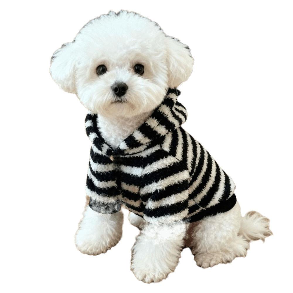 Striped Dog Sweatshirt With Hat Dog Vest New Pug Teddy Coat  Chihuahua Outfits