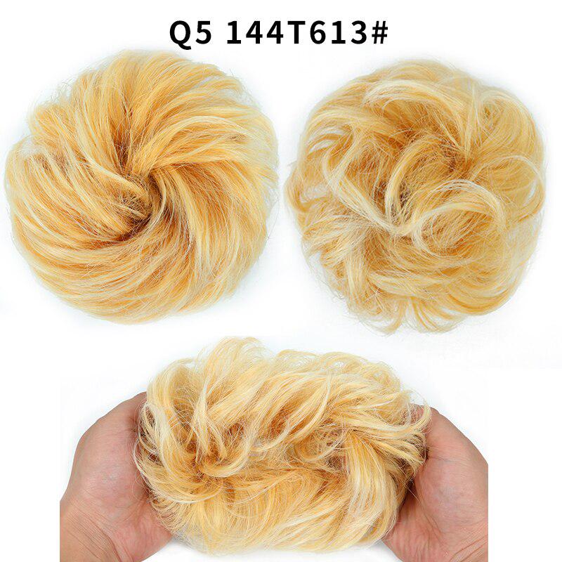 Synthetic Curly Elastic Rubber Band Chignon Donut Hairpieces Wrap On Ponytail Hair Extensions