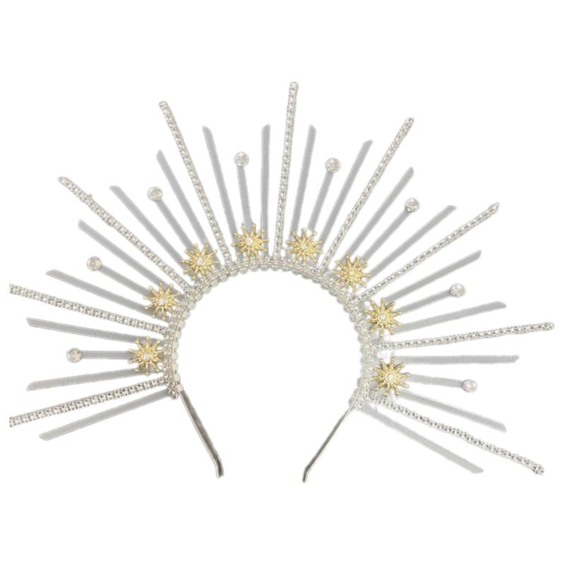 Round Five-pointed Star Head Buckle Hairband Funny Exaggerated Gold Crowns Halloween Witch Dress Hair Accessories