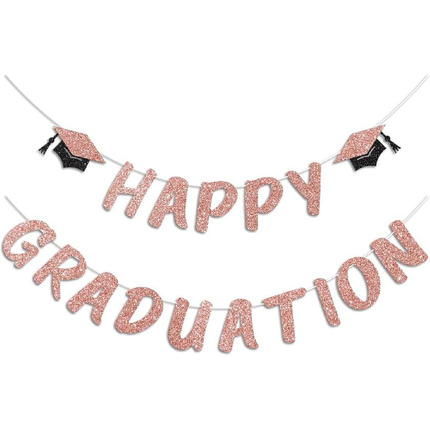 Red Happy Graduation Banner for 2026 Grad Party Decorations Glitter Cap Congrats Grad Banner Sign for Class of 2026 Graduation Decorations