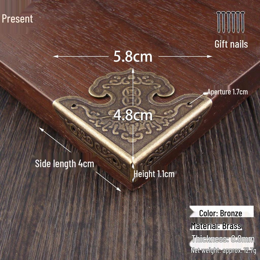 Protezione d'angolo antica in rame stile cinese - Bordo decorativo inciso in ottone per mobili
