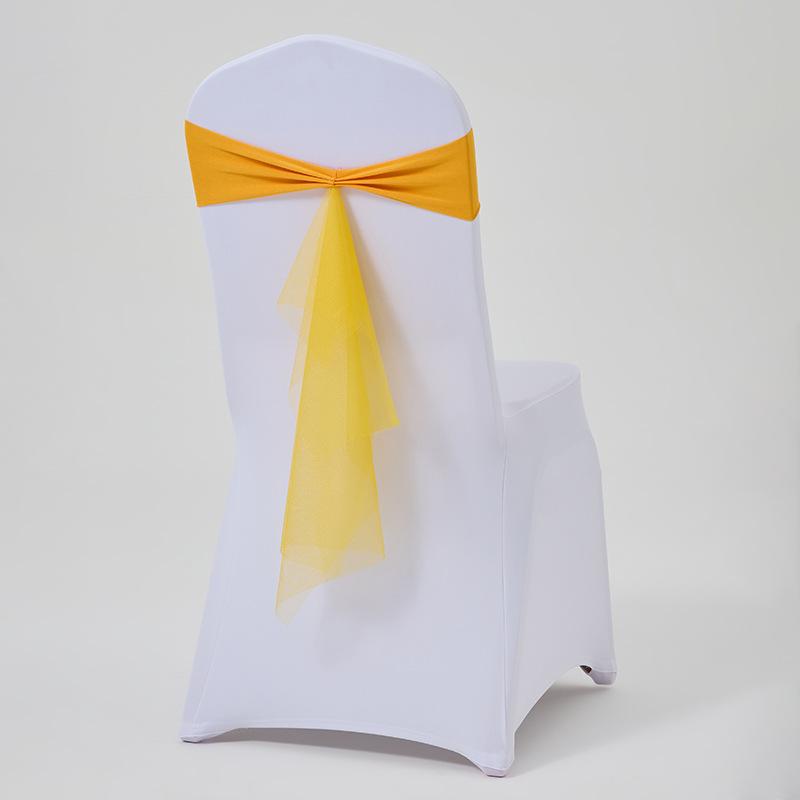 

Satin Chair Sashes Bows Ties With Organza Ribbon Elastic Chair Cover Bands For Wedding Chair Decoration Hotel Party Supplies жовтий