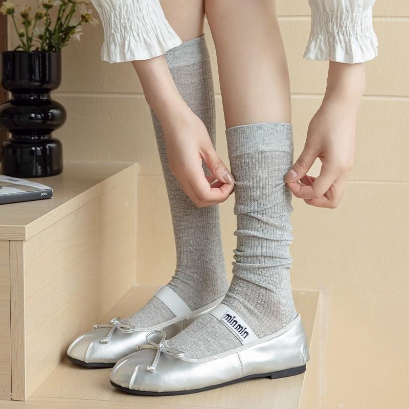 Thin White Socks, Gray Calf Socks, Stockings, Summer Women's Ballet Style Stacking Socks, Half-tube Pure Cotton Women's Stockings