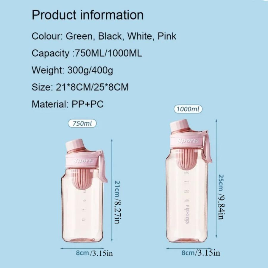Sports Water Bottle Large Capacity Transparent Bottle Plastic Cup with Tea Filter Outdoor Travel Gym Fitness Water Bottle