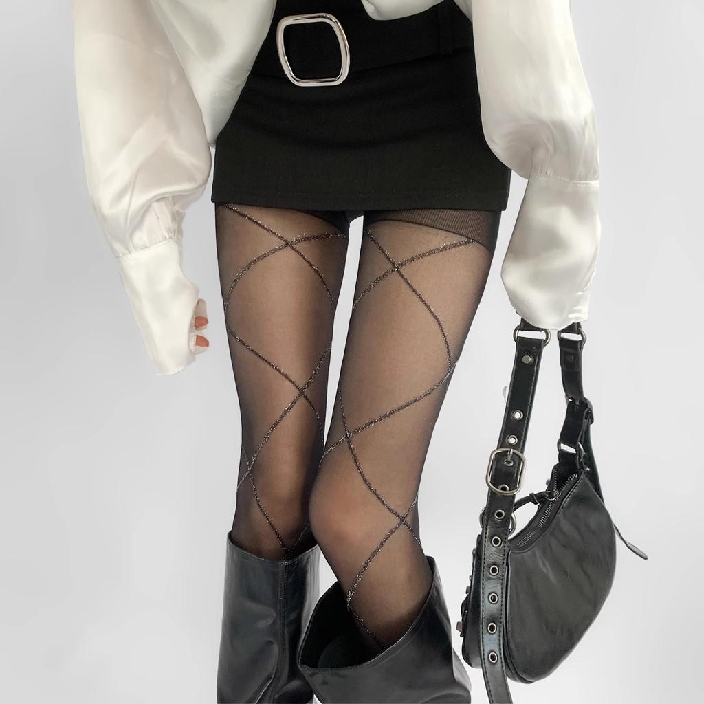 Nylon Fishnet Tights For Women With Diamond Pattern And Shiny Silver Thread For Summer Fashion