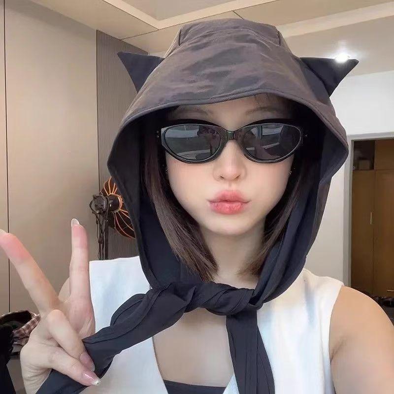 Cute Cat Ear Sun Hat With Large Brim For Womens Summer Sun Protection