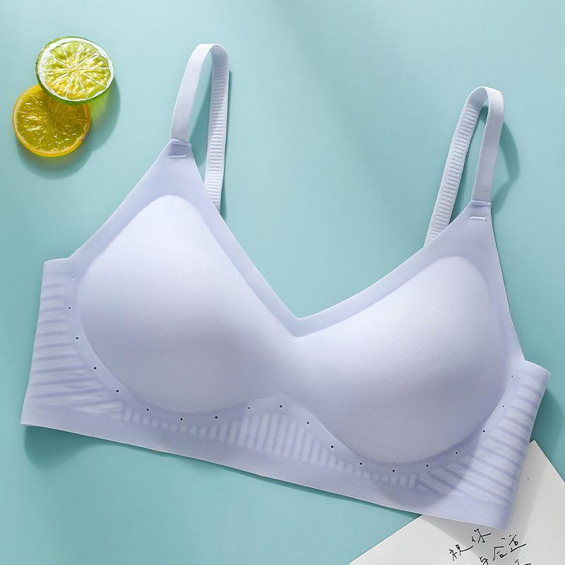 Soft support underwear women's thin breathable upper support, anti-sagging side closing without traces, gathering bra fixed inner cup 