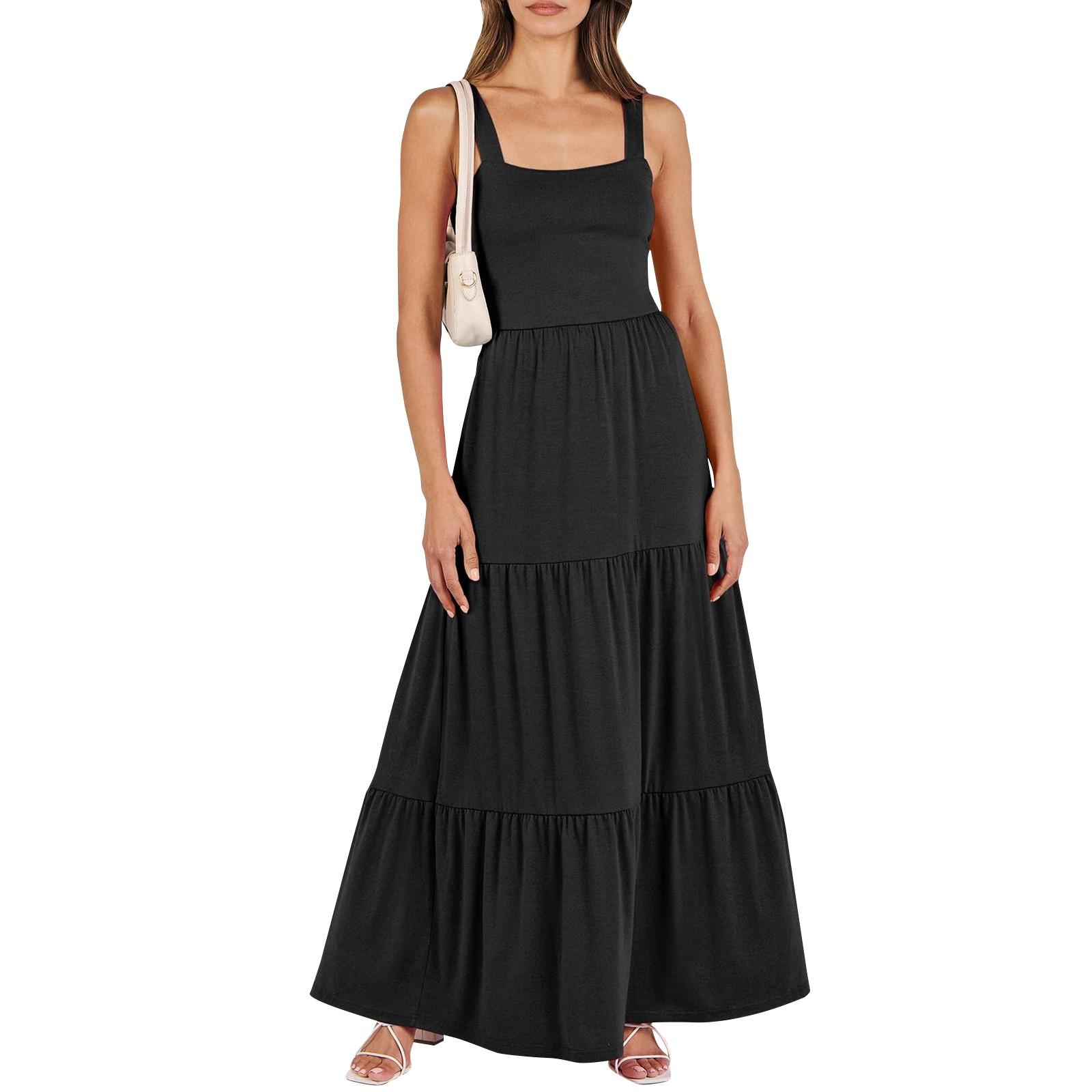 

Women s Color Daily Casual Pocket Strap Sleeveless Dress L чёрный