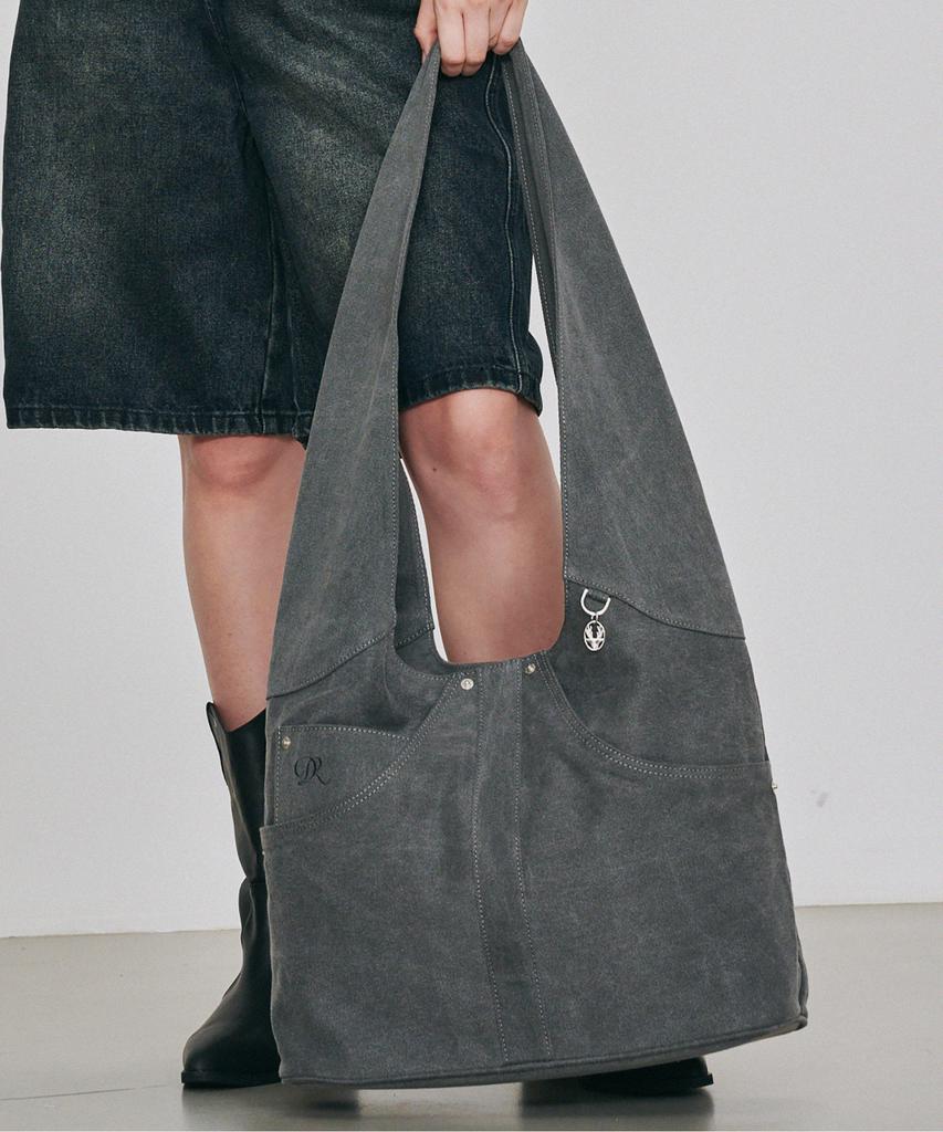 Dearmydeer Denim Motif Oversized Shoulder Bag (Charcoal)