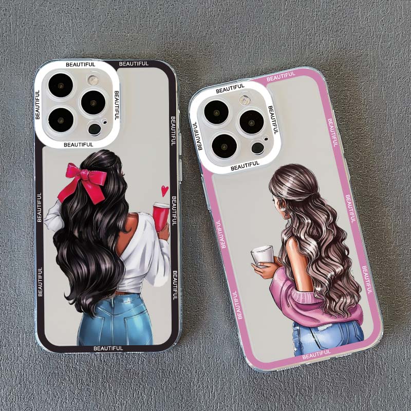 Pretty Girl Clear Phone Case For iPhone 11 12 13 Pro Max 15 14 Pro Max Plus X XS XR 7 8 Plus SE 2020 Transparent Back Cover Capa