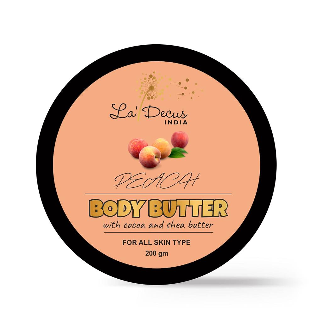 La' Decus INDIA Peach Body Butter With Cocoa And Shea Butter Suitable With All Skin Types | No Parabens, SLS, Color & Mineral Oil | Winter Special