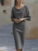 European & American Swing Collar Batwing Sleeve Mid-Length Dress 2025
