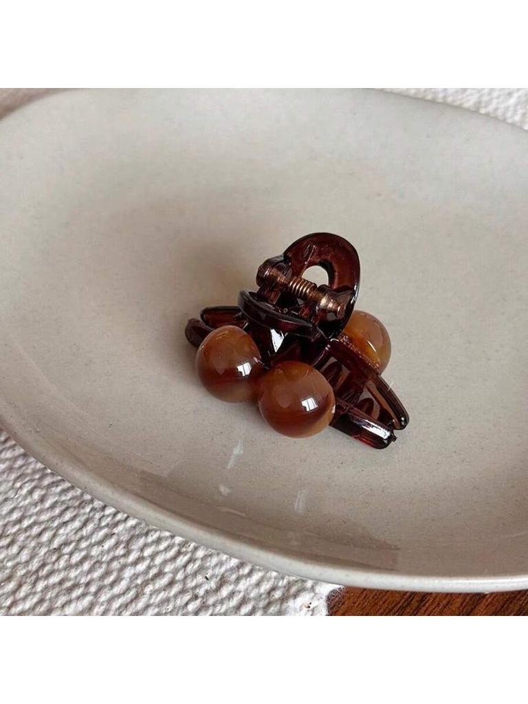 1-Piece Brown Maillard Double Pearl Hair Clip - High-End Cute Hair Accessory, Bangs Clip, Versatile Everyday Hairpin