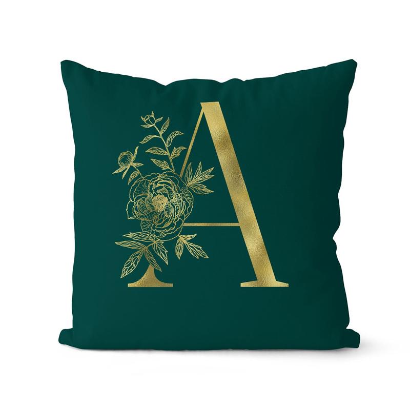 45x45cm Oro 26 Lettere Verde Federa Foglia Fiore Pianta Soggiorno Divano Ufficio Copricuscino Decorazione Casa