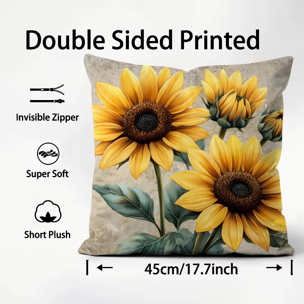 Sunflower Fashion Cushion Cover Plush Fabric Soft DoubleSided Printed Sofa Warm Winter Home Child Gift Pillow Case