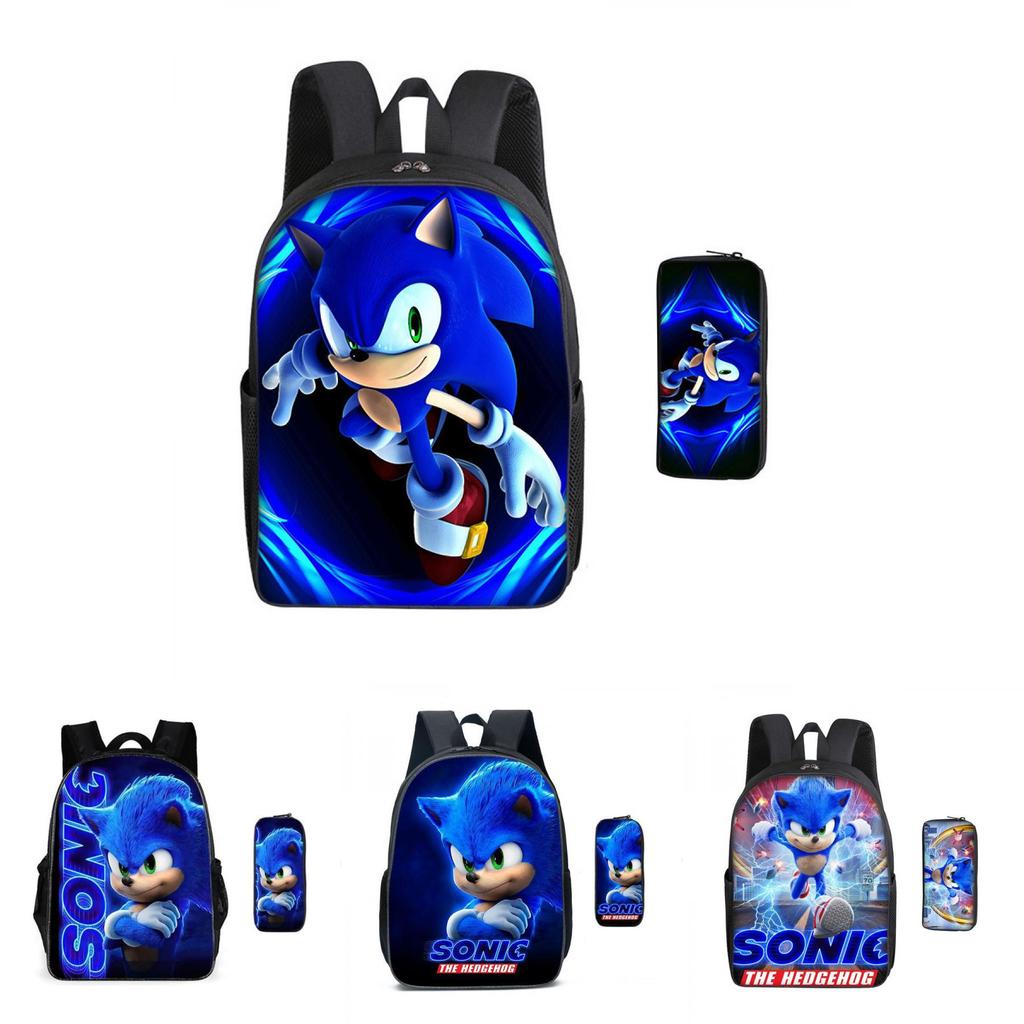 Sonic The Hedgehog Backpack Set With Pencil Case Breathable Lightweight Oxford For School Essentials