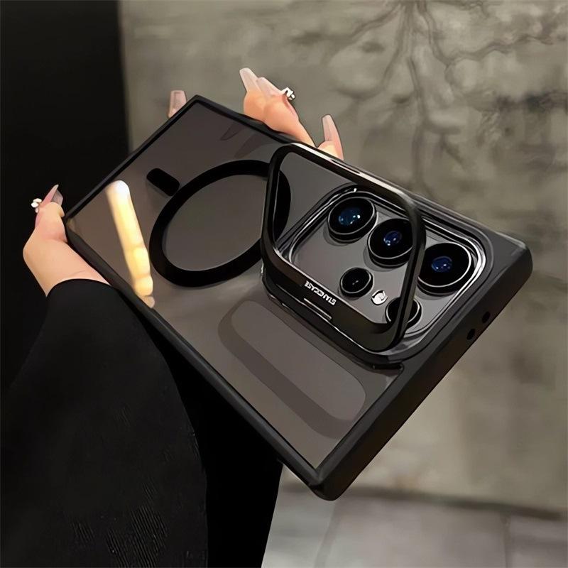 Suitable for Samsung S25 Ultra Mobile Phone Case Metal Lens Bracket Magnetically Absorbed Transparent Acrylic S24FE Anti Fall Hard