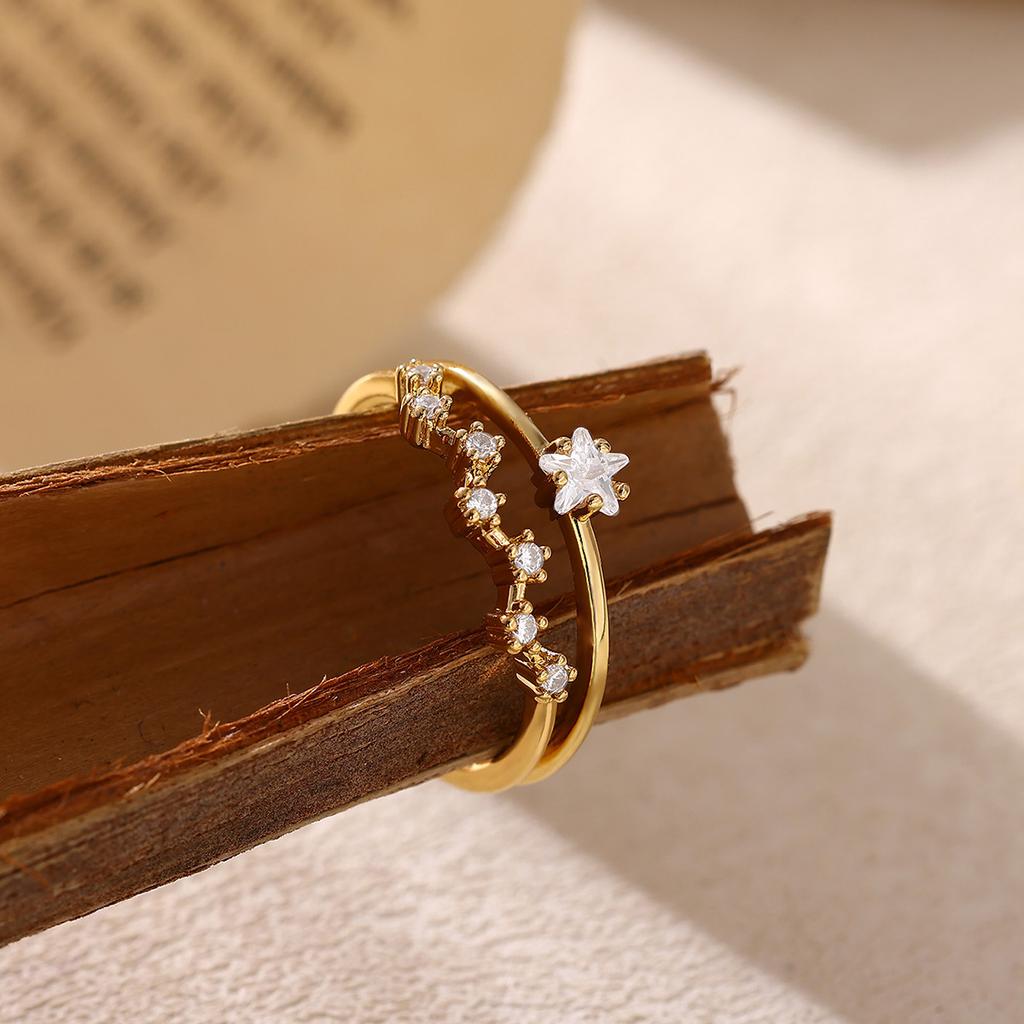 Dainty Star Chart Zircon Stainless Steel Women's Rings Gold Color Anti Fading Adjustable Ring New In Wedding Jewelry Accessories