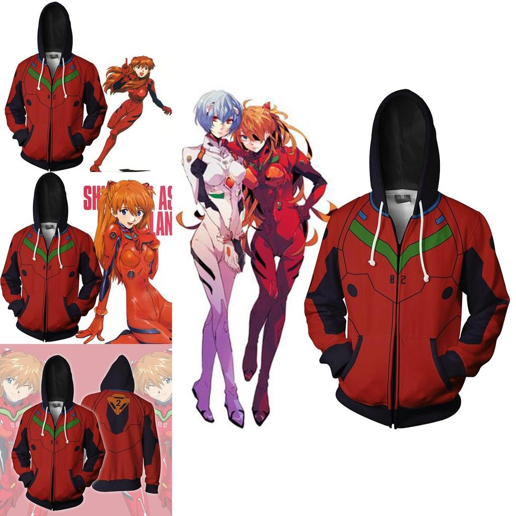 Evangelion Asuka Langley Soryu Cosplay Costume Anime Hoodie Zipper Sweat Jacket