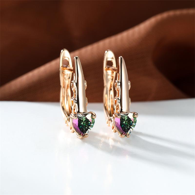 

Love Stone Blue Crystal Champagne Gold Ear Buckle Quality Wedding Engagement Earrings Earrings Women