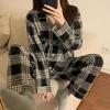 Pajamas Women's Autumn Winter Long Sleeve Long Pants Plaid Cardigan Vintage Red Plaid Wearable Lounge Set Women's University Stu