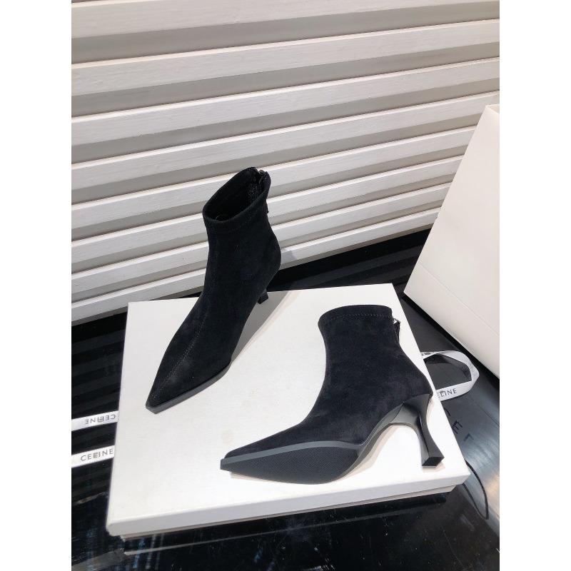 New Spice Girls Sexy Leopard Print Pointed Suede Skinny Heel Short Boots Skinny Boots Women's High Heel Fashion Boots