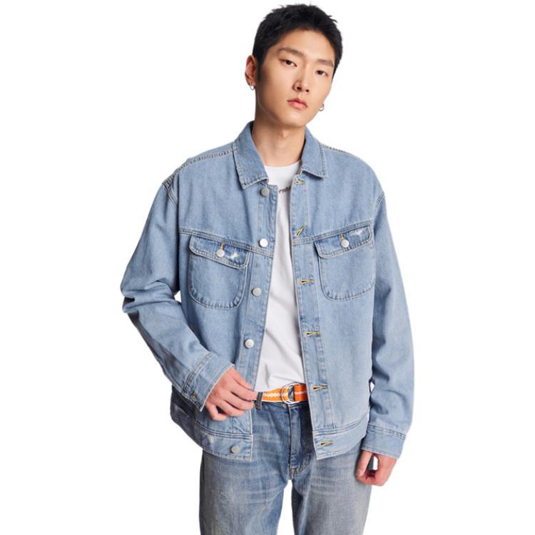 Comfortable Version Lapel Long Sleeve Jacket Denim Coat Men Jackets Light-Blue LMT0090125PN00FA06863