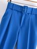 European Style Women's Slim-Fit High-Waisted Yellow Cropped Pants with Waist Belt - Model A8GS317